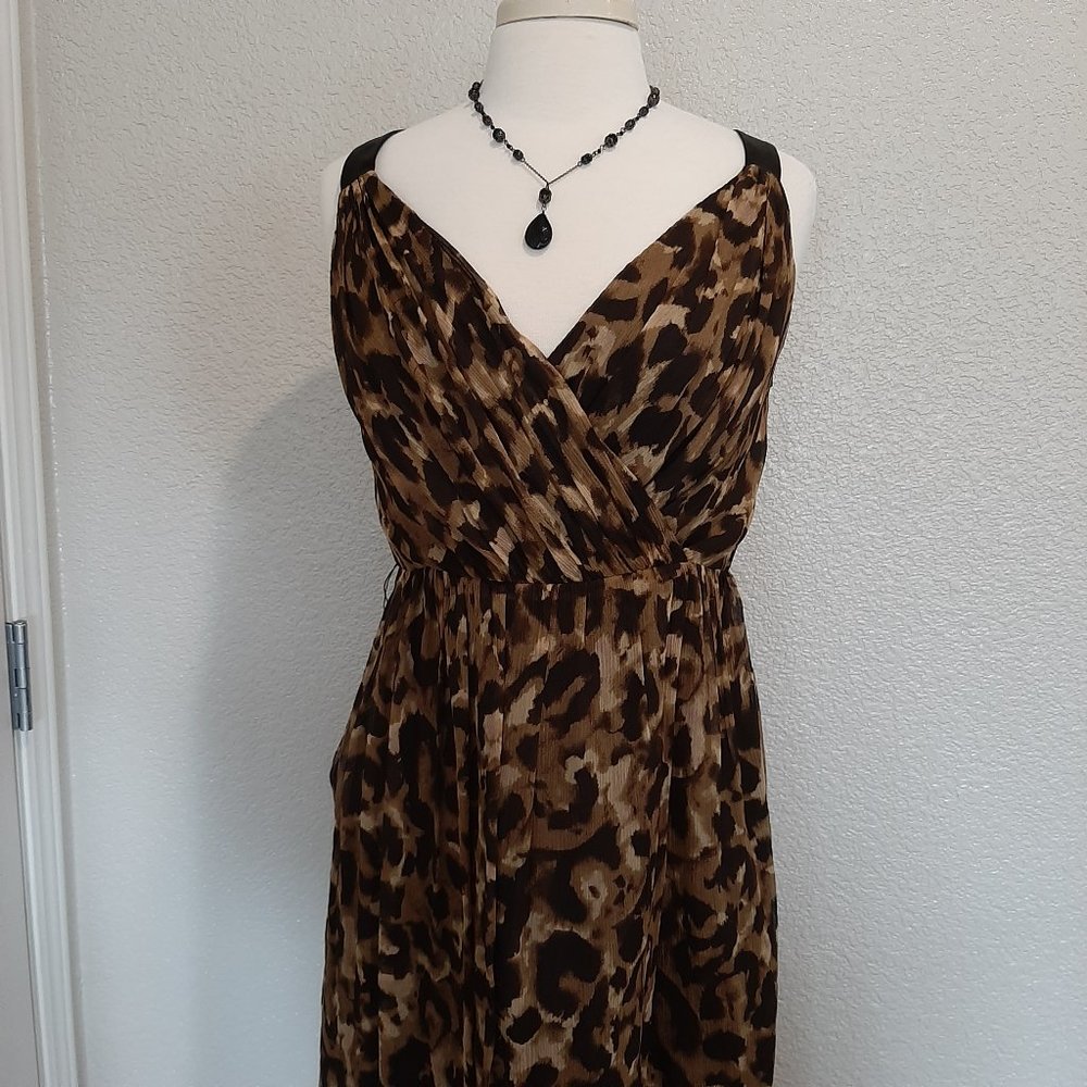 NWT Jones New York Cheetah Pattern Silk Midi Dress - Picture 2 of 14